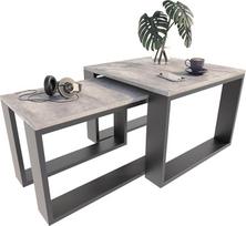 MATKAM 2 kavos staliukų rinkinys Pramoninio stiliaus aukštas staliukas W 60 x D 60 x H 43,3 cm, žemas staliukas W 39 x D 39 x H 40,8 cm, lengvai surenkamas (betonas)