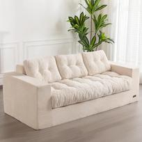 MAXYOYOYO Sofa 3 vietų velvetinis minkštasuolis su porankiais, be kaulų, su dygsniuotomis pagalvėlėmis ir atlošu, didelis pupelių maišas miegamajam ir svetainei