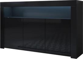MB Muebles Bonitos Modern Sideboard, plotis 155 x aukštis 91,5 x gylis 37 cm, blizgus melaminas, juoda, svetainės TV lentyna, modelis Aker