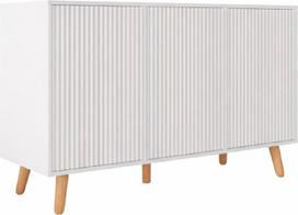 MB Muebles Bonitos, "Renzo" staliukas su įspaustomis durelėmis moderniai svetainei / valgomajam Banguoto dizaino medinės kojos Melamino ir PVC baltos spalvos 120 x 76 x 40 cm
