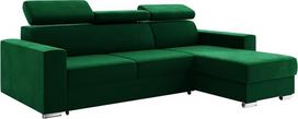 MEBLINI sofa-lova su lovos dėže - kampinė sofa su miego funkcija - sofa su poilsio funkcija ir galvos atlošais - L formos sofa - kampinė sofa - svetainės peizažas - Voss - 242 x 168 x 79 cm dešinėje - žalias aksomas