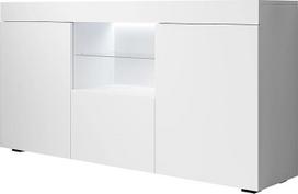 MB Muebles Bonitos Sefora Sideboard Svetainės valgomojo spintelė Baldai Plotis 135 x aukštis 73 x gylis 34 cm Matinis melaminas 3 durys LED apšvietimas Baltas