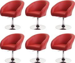 Mendler HWC-F19 6 valgomojo kambario kėdžių komplektas Pasukama kėdė Lounge Chair Pasukama reguliuojamo aukščio dirbtinė oda Raudona