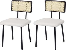 Mendler HWC-K88 2 valgomojo kėdžių komplektas, atlošiamos kėdės, mediena, poli-ratanas, metalas, bouclé, audinys/tekstilė, balta
