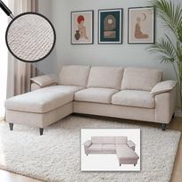 Mendler HWC-O71 Sofos komplektas Kampinė L formos sofa Gulėjimo paviršius Kairė / dešinė Medžiaga (320 g/m²) Mediena 84 x 229 x 140 cm Smėlio spalvos