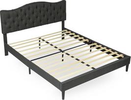 MEUBLE COSY Minkšta dvigulė lova 140 x 190 cm, lovos rėmas su galvūgaliu, rėmas su skersiniais, medinės atraminės lentelės, audinys, pilka spalva