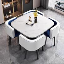 Mid Century Couchtisch-Set mit 4 Stühlen, modern, blau, idealiai tinka Milchtee-Geschäfte, Büros und Balkone, stilvoller quadratischer Esstisch und Stuhl