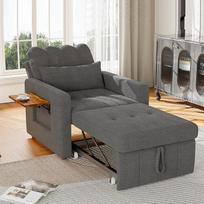 Miegamoji kėdė "3 viename" su lovos funkcija, išskleidžiama sofa-lova, miegamoji kėdė su reguliuojamu atlošu, kėdė su miego funkcija, svečių lova, sulankstoma, su šonine kišene (pilka)