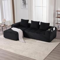 Miegamoji sofa, modulinė L formos sofa iš velveto, atminties putos, gili sėdynė, 3 pagalvėlės, neremontuojama, pritaikyta vaikams ir gyvūnams, juoda