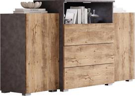 MINIO go for it - Komoda Korfu III, 150 cm, Sideboard mit Schubladen, Farbe: Sienelė, spalva: Graphit Matera/Kastanien Breslau