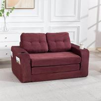 Minkšta minkštasuolio sofa be kaulų - dvivietė sofa su pagalvėlėmis, minkšta putų sofa su laikikliais gėrimams ir šoninėmis kišenėmis, universali sofa svetainei ir miegamajam (raudona) | sofa lova