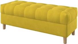 Minkštas minkštas suoliukas taburetė Sėdynės poilsio lovos taburetė Osmanų su saugykla Apvalintos kojos 120 cm pločio Majestic Velvet Geltonas audinys (šviesus valymas) Geltonas