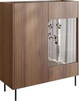 Mirjan24 Tewos W97 stovinti vitrina su stiklinėmis durelėmis ir lentynomis, vitrininė spinta, stovinti vitrina, amortizuota užrakto sistema (Warmia Nut + Marble Black)