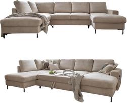 MIUFORM "Lofty Lilly" su lovos dėže, 8 vietų kampinė sofa, U formos kairė, 303 x 197 x 84 cm, sulankstoma sofa su miego funkcija, sulankstoma sofa-lova, gyvenamasis peizažas (smėlio spalvos)