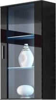 Mirjan24 Soho S2 pakabinama vitrina, stiklinė vitrina, laikymo spinta, svetainė, lenta, spintelė (juoda/juoda blizgi, su RGB LED apšvietimu)