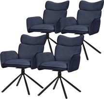 ML-Design sukamosios valgomojo kėdės, 4 kėdžių komplektas, audinio užvalkalas, tamsiai mėlyna spalva, svetainės kėdės su porankiais ir atlošu, 360° pasukama kėdė, minkšta kėdė su plieniniu rėmu, ergonomiškas fotelis