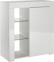 MMT šoninė spinta Šiuolaikinės baltos matinio blizgesio bufetinės vitrinos su LED lemputėmis (baltos spalvos, mažos) 75 x 35 x 83 - Š x D x V
