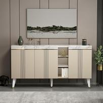 Modernaus dizaino "Homidea KARYA" konsolė - komoda - staliukas - TV lentyna - su 3 durelėmis 150 x 81,8 x 41,8 cm (Konsolė - smėlio/marmuro spalvos)