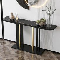 Moderner Eingangstisch Mit Steinplatte, Schmaler, Langer Sofatisch, Robustes Metalgestell, Kratz- Und Fleckenbeständig, Für Wohnzimmer, Flur, Foyer(Black,47.2 in)