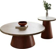 Modernes Travertin-Couchtisch-Set, runder Designer-Steintisch for Gastfamilien, Apartment-Cafés(70cm+50cm)