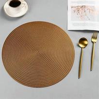 Modernių kilimėlių rinkinys, 10 apvalių su kviečių raštu kilimėlių ir padėkliukų, skirtų virtuvėms, bronzos spalvos, 38 cm