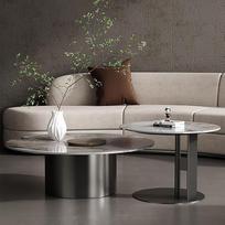 Modernūs apvalūs kavos staliukai 2 marmuro viršaus stilingo dizaino metalinis pagrindas svetainei ir priimamajam, "Elent Center & End Tables
