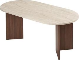Modernus valgomojo stalas 180 x 90 x 75 cm Travertino ir riešutmedžio spalvos | 100 % melaminu dengtos 25 mm storio medžio drožlių plokštės | Stilingas ir patvarus dizainas, puikiai tinkantis šiuolaikinėms valgomojo erdvėms