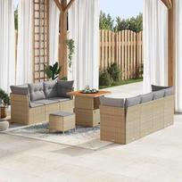 Modulares Garten-Sofa-Set 10-teilig in Schwarz aus Poly-Rattan mit versteckten Fächern, Stauraum und höhenverstellbarem Tisch