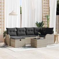 Modulares Garten-Sofa-Set 6-teilig Schwarz Creme Poly Rattan mit Kissen, 6 pcs Outdoor-Sofa-Set für Terrasse und Balkon