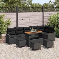Modulares Gartensofa Set 10-teilig Schwarz mit Kissen aus Poly Rattan und Akazienholz Lauko sofagarnitur 10er Set