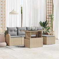 Modulares Gartensofa-Set 6-teilig mit Kissen, Outdoor-Sofagarnitur mit Stauraum in rechteckiger Form aus Poly Rattan