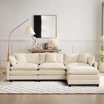 Modulinė sekcinė sofa L formos konvertuojama 3 sėdimų vietų Chenille Deep Seat Cloud sofa su pagalvėle ir 1 Osmanų kambarys gyvenamajame kambaryje Butas Biuras Smėlio spalvos