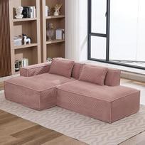 Modulinė sofa be kaulų su dviem pagalvėlėmis, L formos sofa, sofa lova, visiškai suspausta kampinė sofa, sofa lova, debesų sofa be surinkimo, skirta svetainei, miegamajam, biurui, 233 cm, rožinė