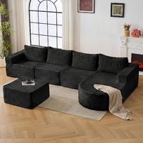 Modulinė sofa be kaulų, U formos, 336 cm, kampinė sofa su giliu otomanu ir atlošo pagalvėle, aukštos elastinės patogios putos, neremontuojama - didelė debesų sofa svetainei, miegamajam, velvetinis audinys, juoda