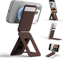 MOFT mobiliojo telefono trikojis išmaniajam telefonui, itin plonas ir nešiojamas, sulankstomas "Movas" veganinės odos trikojis "Magsafe", "3-in-1" mobiliojo telefono stovas su magnetiniu kortelių laikikliu, mini asmenukių laikiklis, rudas