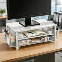 Monitoriaus laikiklis, ergonomiškesnis monitoriaus laikiklis su šonu ir 2 laikikliais, Schreibtisch Organizer für Bildschirm Laptop, Desktop Ständer als Büro Zubehör für Arbeitsplatz und Computer (Weiß)