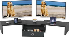 Monitoriaus stovas, monitoriaus stovas su stalčiumi Ekrano stovas 2 monitorių monitoriaus stovas Medinis monitoriaus stovas TV monitoriaus stovas (juodas, 99 x 23,6 x 15,5 cm)
