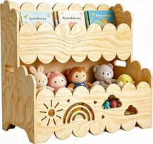 Montessori Bücherregal Kinder Holz - 2 Ebenen Kinderregal - Spielzeug Organizer Kinderzimmer - Bücherregal Kinderzimmer Möbel - Kinderbücherregal