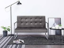 MOONAIRY 2 vietų sofa su porankiais, grindų sofa, šezlongas, nedidelė sofa, sofa, sofa, poilsio sofa, sofos ir kušetės, svetainės sofa, paauglių kambariui, tamsiai pilka, chromas ir aksomas