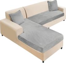 NAISI Sekcinės sofos užvalkalas Velveto atskiros sofos pagalvių užvalkalai L formos minkšti elastingi sofos užvalkalai su 2 pagalvių užvalkalais kairiajam/dešiniajam šezlongui (2 sėdimos vietos + 1 šezlongas, šviesiai pilka)