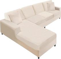 NAISI Sofa-lovos iš samto, L formos, tvirtos, tamprios sofos-lovos su 2 kišenėmis, skirtomis sėdimajam liežuviui (3 sėdimieji + 1 šezlongas + 4 šezlongai, smėlio spalvos)