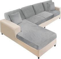 NAISI Velvet Sofos užvalkalai L formos minkšti elastingi sofos užvalkalai su 2 pagalvių užvalkalais kairiajam/dešiniajam šezlongui (3 sėdimos vietos + 1 šezlongas + 4 atlošai, šviesiai pilka)