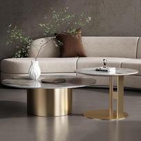 Nesting Couchtisch-Set mit Marmorplatte, Mid-Century Design für Wohnzimmer, goldfarbener Sockel