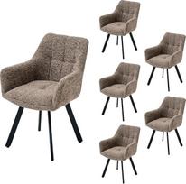 Pasukamos valgomojo kėdės 6 komplektas Ergonomiškos modernios sukamosios kėdės Chenille minkšti porankiai ir atlošas Gyvenamasis kambarys Metalinės kojos Rudos spalvos