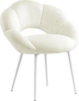 Persirengimo stalo kėdė, "Teddy Fabric Recliner" kėdė, gėlės formos makiažo kėdė, baltos kojos, prabangi minkšta kėdė svetainei, miegamajam, balkonui, studijai (smėlio spalvos)