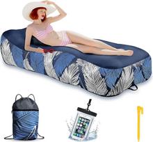 Pripučiama sofa - 195 x 70 cm pripučiama sofa su tinkleliu ir krepšiu, neperšlampamas mobiliojo telefono dėklas, pripučiama oro sofa "Air Lounger", nešiojama pripučiama lauko paplūdimiui (tamsiai mėlyna)