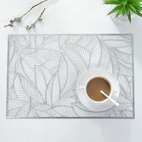 PVC skalbiami kilimėliai, 6 metalinių tropinių lapų modelio, stačiakampio formos, atsparūs karščiui, virtuvės kilimėliai valgomojo stalui, 45 x 30 cm, sidabrinės spalvos