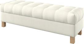 Rafinuotas minkštas suoliukas taburetė Sėdimoji vieta lovos taburetė Osmanų su saugykla Kvadratinės kojos 140 cm pločio "Majestic Velvet Cream" audinys (lengvas valymas) Ecru