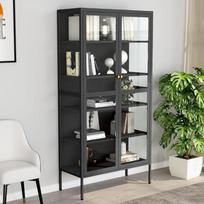 Rafinuota vitrina antracito spalvos 90 x 40 x 180 cm Plienas ir grūdintas stiklas