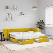 Rafinuota dienos lova Sofa lova Svečių lova miegamajame Svetainėje Sofa lova išskleidžiama su stalčiais Geltona 80 x 200 cm Velvetas
